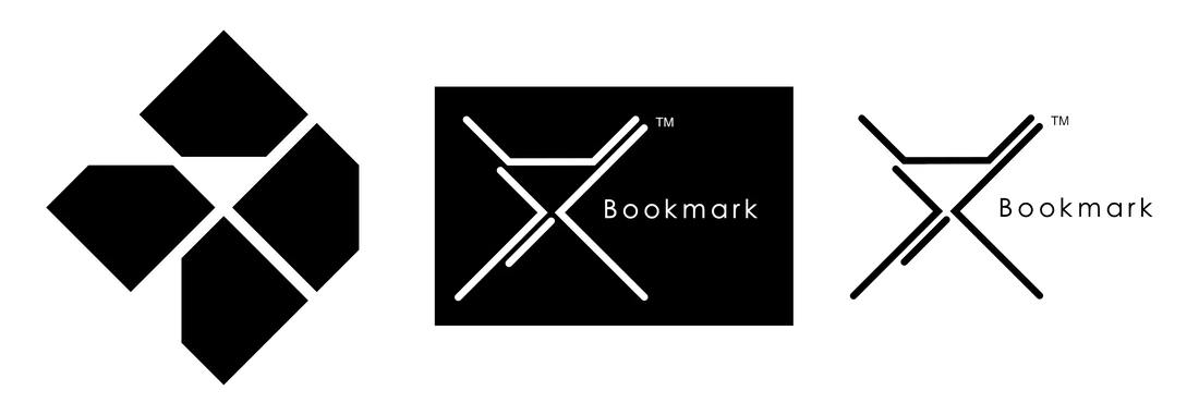 Bookmarkを4つ角に付けた様に並べ、その中の直線から数字の4を見つけ出し、それをロゴにしました。